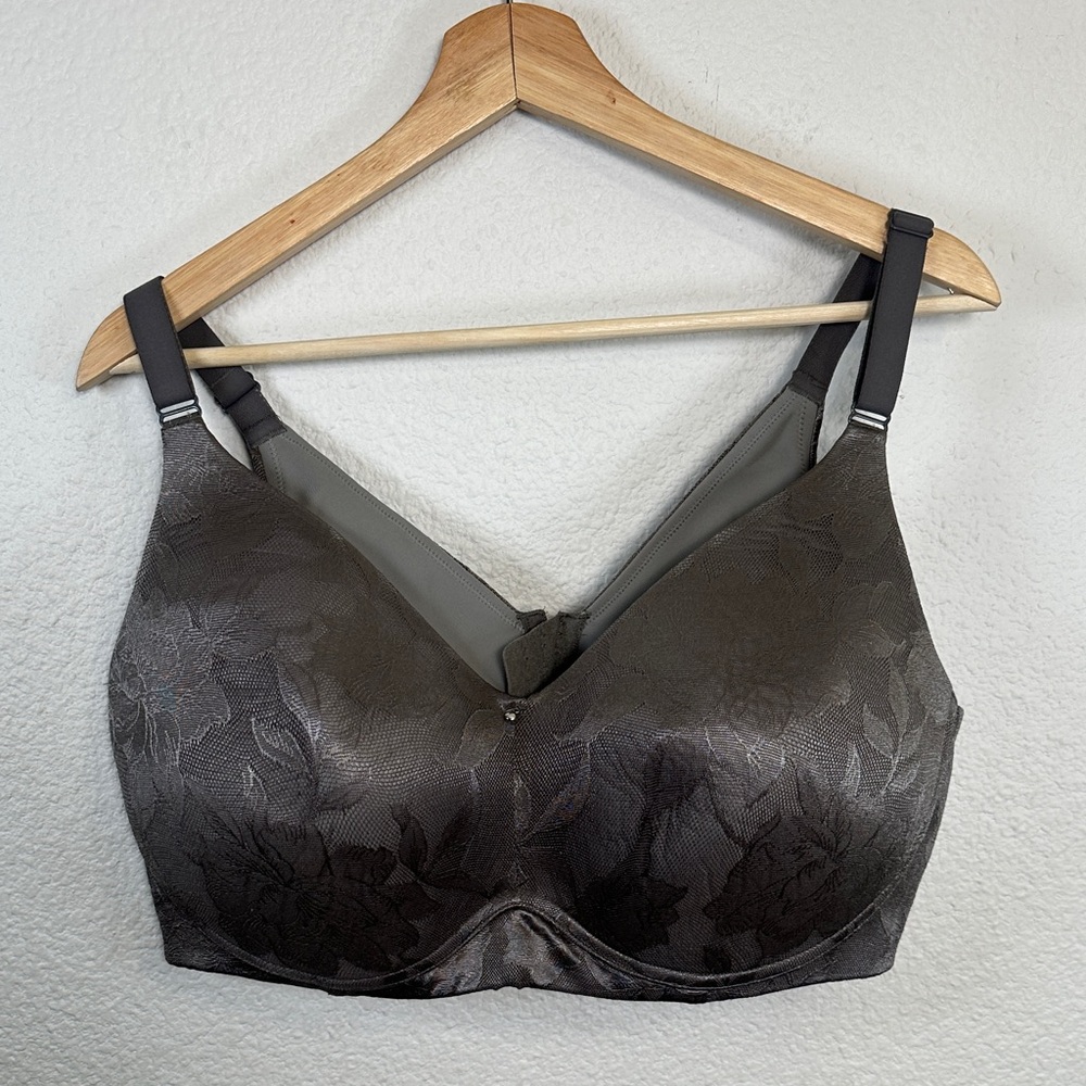 Cacique Lightly‎ Lined No Wire Bra Gray Floral Womens 42DDD